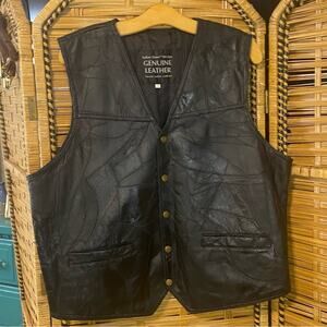 Italian Stone Design Black Leather Vest Navarre leather company XXL Biker
